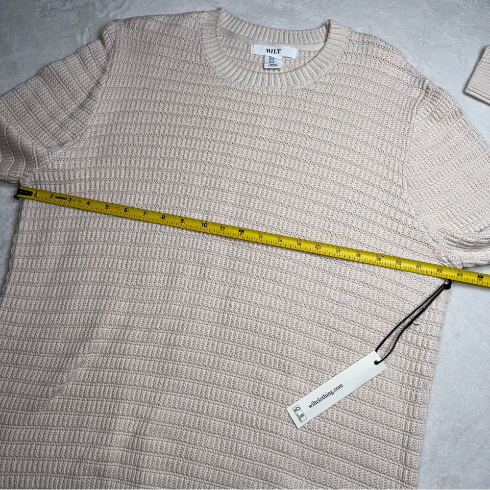 WILT Knit Pullover Sweater Cream Crew Neck Long Sleeve 100% Cotton Women Size XL - Picture 3 of 7